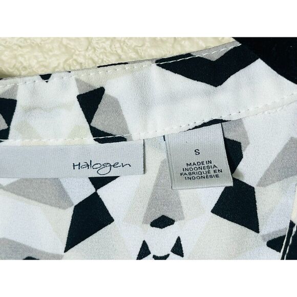Halogen Black White Abstract Geometric Tunic Blouse Small Funky Work Chic Boho - Picture 5 of 8